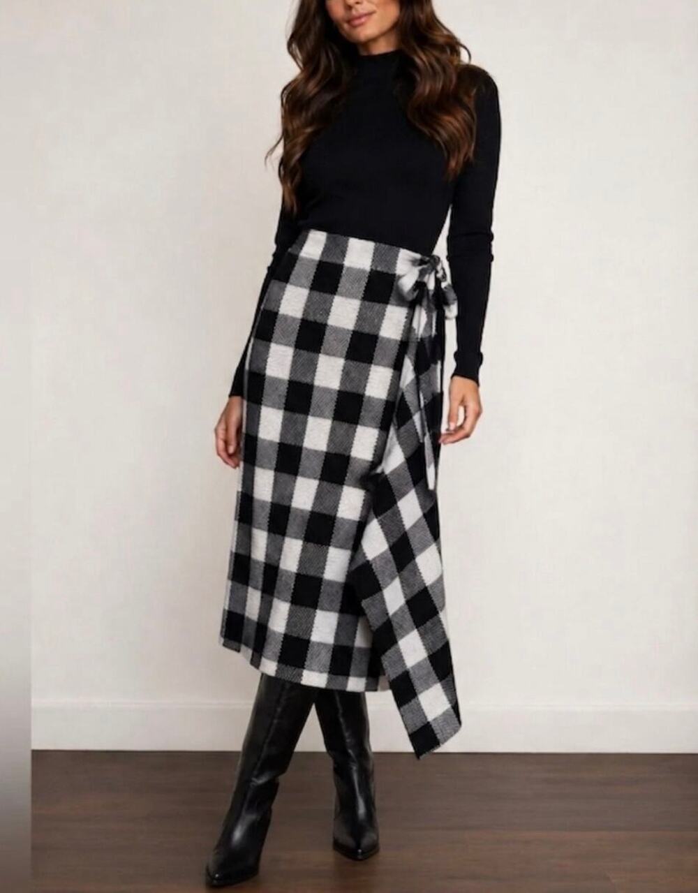 NEW Tuckernuck Pomander Place Black White Gingham Knit Blanket Wrap Skirt XS